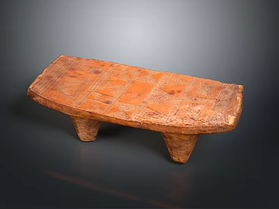 Rustic Handcrafted Orange Bench With Checkerboard Pattern Surface And Short Sturdy Legs 3d model