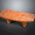 Rustic Handcrafted Orange Bench With Checkerboard Pattern Surface And Short Sturdy Legs