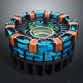 High Tech Circular Industrial Equipment With Blue Orange Components And Layered Structure
