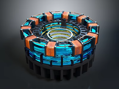 High Tech Circular Industrial Equipment With Blue Orange Components And Layered Structure 3d model