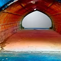 Modern Tunnel Interior With Red Brick Arch And Blue Accent Walls