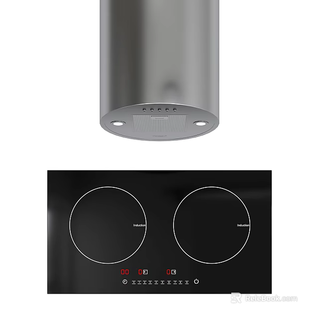 Modern Kitchen Appliances With Silver Range Hood And Black Double Burner Gas Stove 3d model 