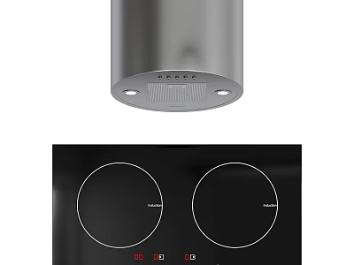 Modern Kitchen Appliances With Silver Range Hood And Black Double Burner Gas Stove 3d model