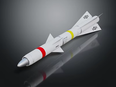 White Military Missile With Red Yellow Stripes Silver Nose Cone And Tail Fins 3d model White Military Missile With Red Yellow Stripes Silver Nose Cone And Tail Fins 3d model