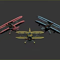 Colorful Toy Biplanes In Red Yellow Blue Arranged On Dark Background