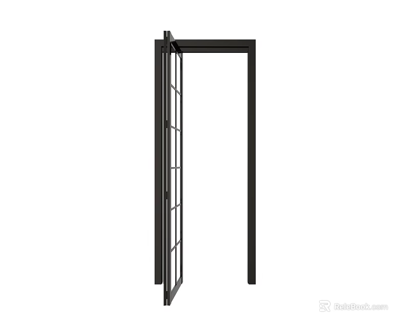 Modern Interior Glass Partition With Metal Frame And Transparent Panels 3d model 