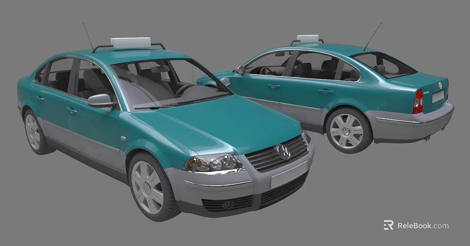 Turquoise Volkswagen Taxi Cars With Roof Signs And Silver Accents 3d model 