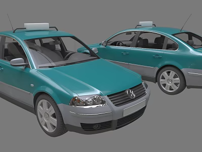 Turquoise Volkswagen Taxi Cars With Roof Signs And Silver Accents 3d model