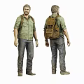 Man In Green Shirt Gray Pants With Brown Backpack 3d model