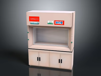 Beige Laboratory Furniture With Clean Air Label Transparent Window And Bottom Cabinet Doors 3d model