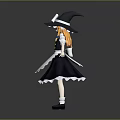 Children's Cute Doll With Orange Hair Wide Brimmed Hat And Black White Maid Outfit