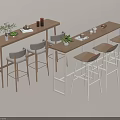 Modern Bar Interior With Wooden Counter High Stools And Decorative Plants
