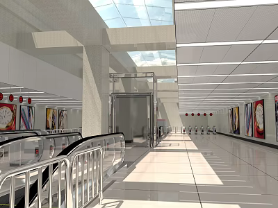 Modern Shopping Mall Lobby Interior Design Featuring Glass Skylight Escalators And Bright Lighting 3d model