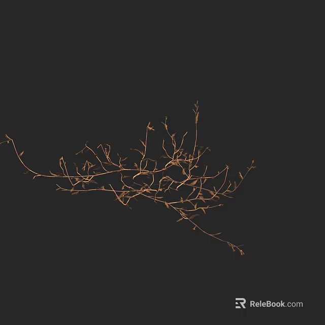Golden Decorative Branches With Small Buds On Black Background 3d model