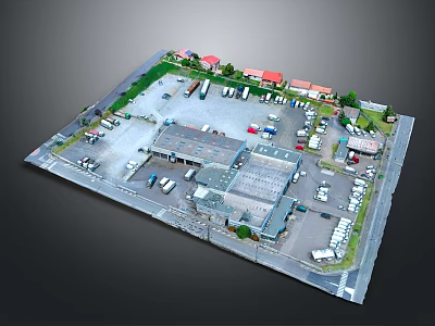 Aerial View of Building Complex Model with Parking Lot Vehicles Greenery and Buildings 3d model