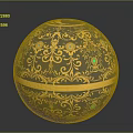 Ornate Blue And Gold Decorative Sphere With Intricate Patterns Golden Bands And Green Accents