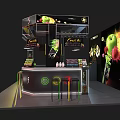 Modern Fruit Themed Bar Counter With High Stools And Beverage