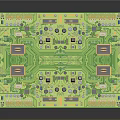 Computer Circuit Board Featuring Electronic Chips Capacitors And Green Circuit Design