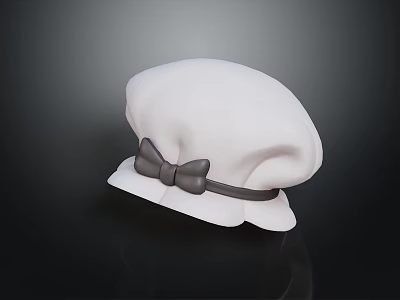 White Beret Hat Featuring Gray Bow Decoration for Stylish Fashion Look 3d model