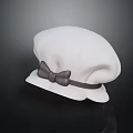 White Beret Hat Featuring Gray Bow Decoration for Stylish Fashion Look