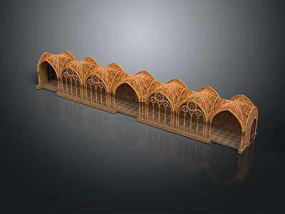 Wooden Architectural Arcade With Continuous Intricate Arch Carvings 3d model