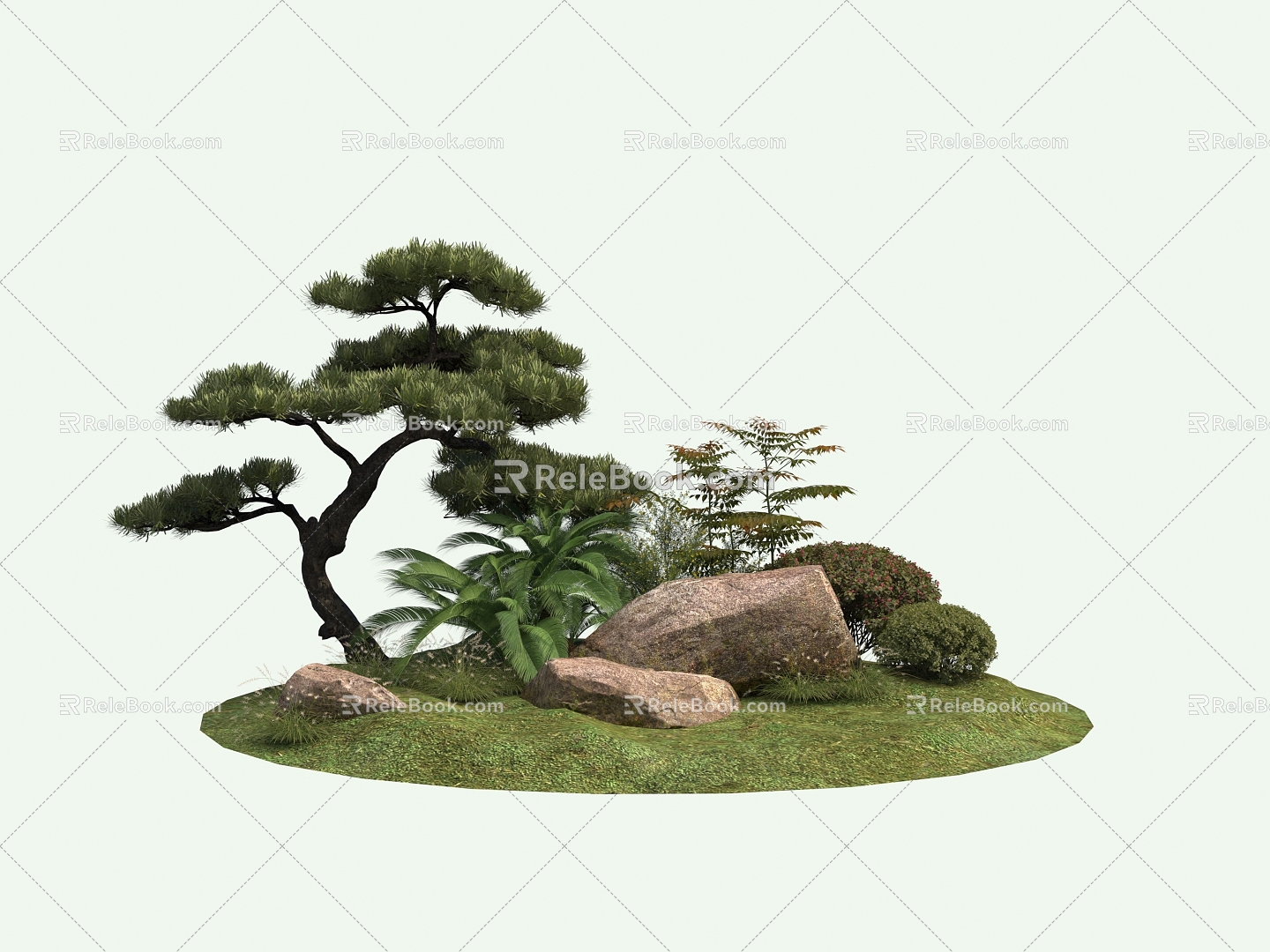 Lawn Point Stone Shrub and Stone Five-Needle Pine Nantian Bamboo Greening Ball Iron Tree 3d model