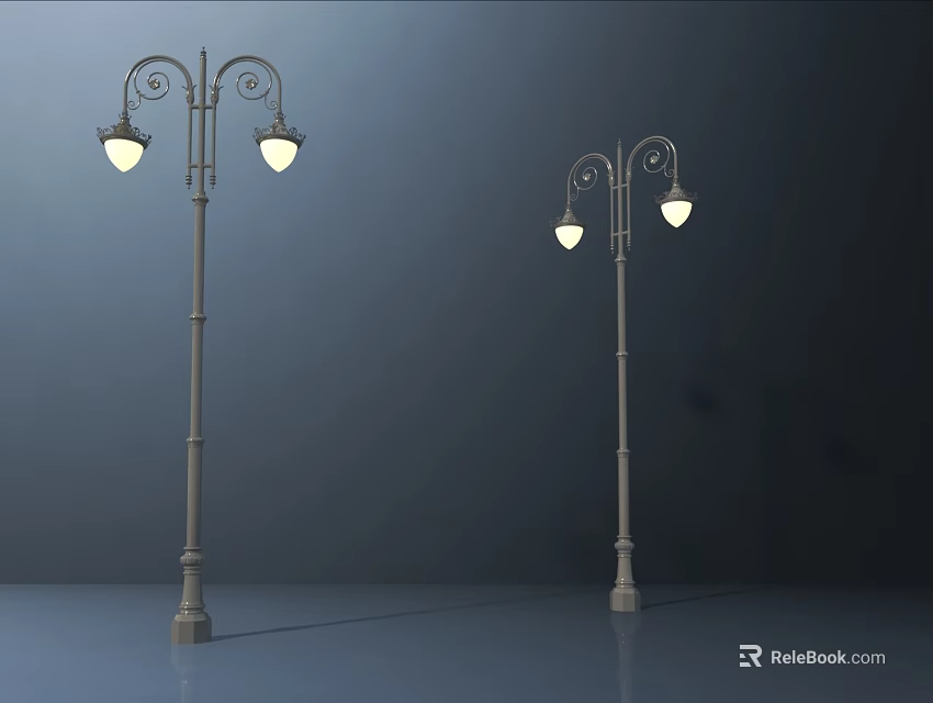 Vintage Outdoor Street Lights With Double Illuminated Bulbs For Outdoor Spaces 3d model 