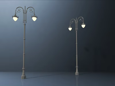 Vintage Outdoor Street Lights With Double Illuminated Bulbs For Outdoor Spaces 3d model