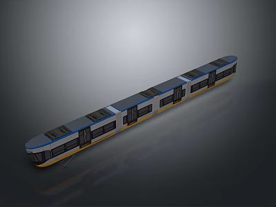 Modern Electric Train with Multiple Carriages Blue Gray Yellow Exterior Streamlined Design and Reflective Surface 3d model
