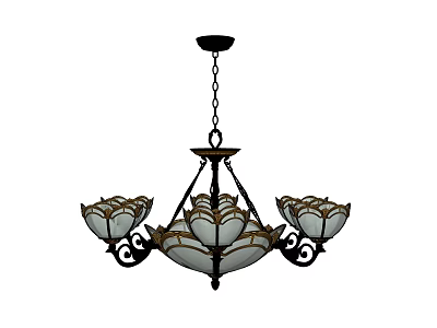 Elegant Vintage Chandelier With Petal Shaped Glass Shades And Bronze Frame 3d model
