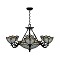 Elegant Vintage Chandelier With Petal Shaped Glass Shades And Bronze Frame