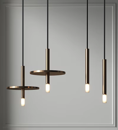 Modern Metallic Pendant Lights With Cylindrical Design And Circular Base Hanging Illuminated 3d model