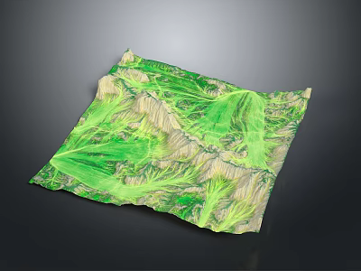 3D Green Vegetation Covered Terrain Model With Rolling Hills And Detailed Landforms 3d model
