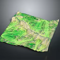 3D Green Vegetation Covered Terrain Model With Rolling Hills And Detailed Landforms