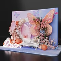 Romantic Photo Spot With Butterfly Decor Pink Purple Backdrop Balloons Flowers And Love Neon Sign