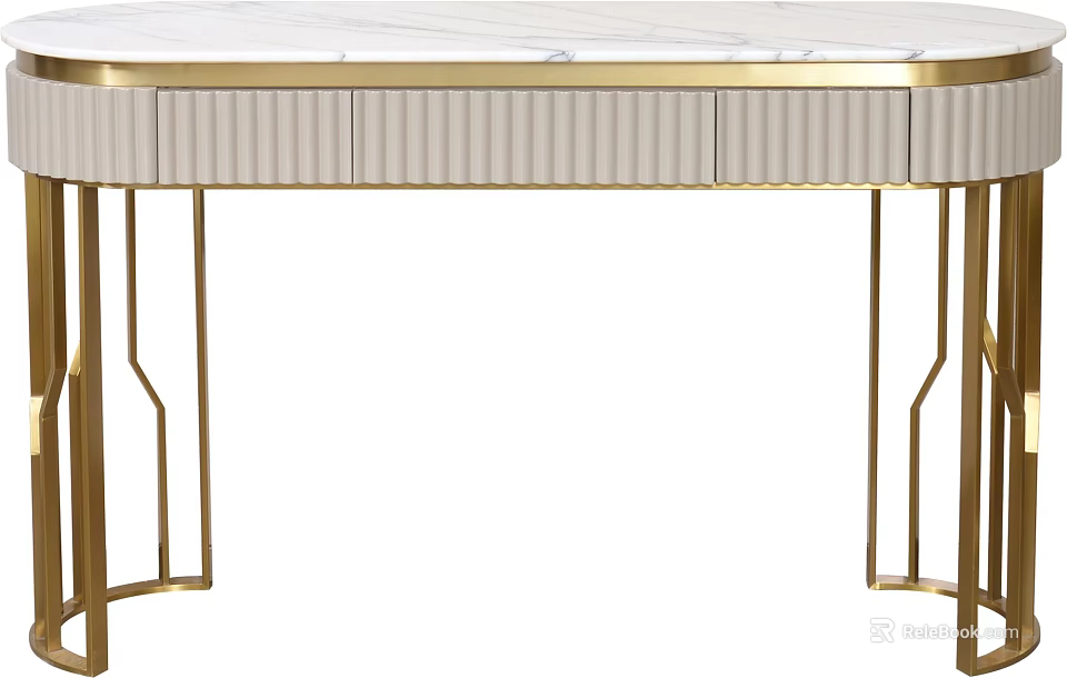 Modern Entryway Console Table With Marble Top Gold Frame Pleated Drawers 3d model 