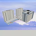 Modern White High Rise Building Complex With Blue Sky And Clouds 3d model