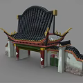 Traditional Chinese Entrance Gate With Black Tile Roof Yellow Decorations And Red Pillars