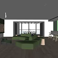 Modern Break Room Interior With Green Sofa Bar Stools Large Windows And Wooden Flooring 3d model