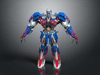 Mechanical Robot Character With Blue Red Silver Armor And Detailed Design 3d model