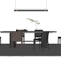Modern Round Dining Table Set With Chairs Pendant Light And Striped Rug 3d model