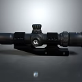 Black Tactical Rifle Scope With Adjustable Knobs And Mount Bracket On Gray Background 3d model