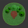 3D Red Treehouse Design With Pine Trees Ladder And Green Grass