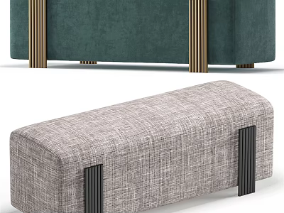 Modern Upholstered Sofa Bench With Gray Linen Fabric And Black Metal Legs 3d model