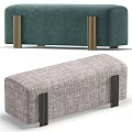 Modern Upholstered Sofa Bench With Gray Linen Fabric And Black Metal Legs