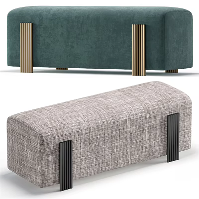 Modern Upholstered Sofa Bench With Gray Linen Fabric And Black Metal Legs 3d model