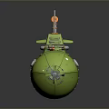 Cute Green Cartoon Submarine With Blue Eyes Stripes Orange Antenna And Bubbles From Tail