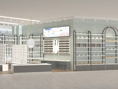 Elegant Modern Boutique Interior With Glass Shelves Display Items And Warm Lighting Decor 3d model