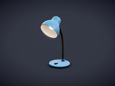 Blue Modern Desk Lamp With Flexible Black Arm And Round Base 3d model