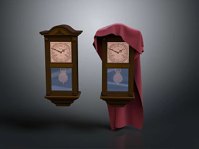 Vintage Wooden Wall Clocks With Clock Face Pendulum And Red Cloth Covering 3d model